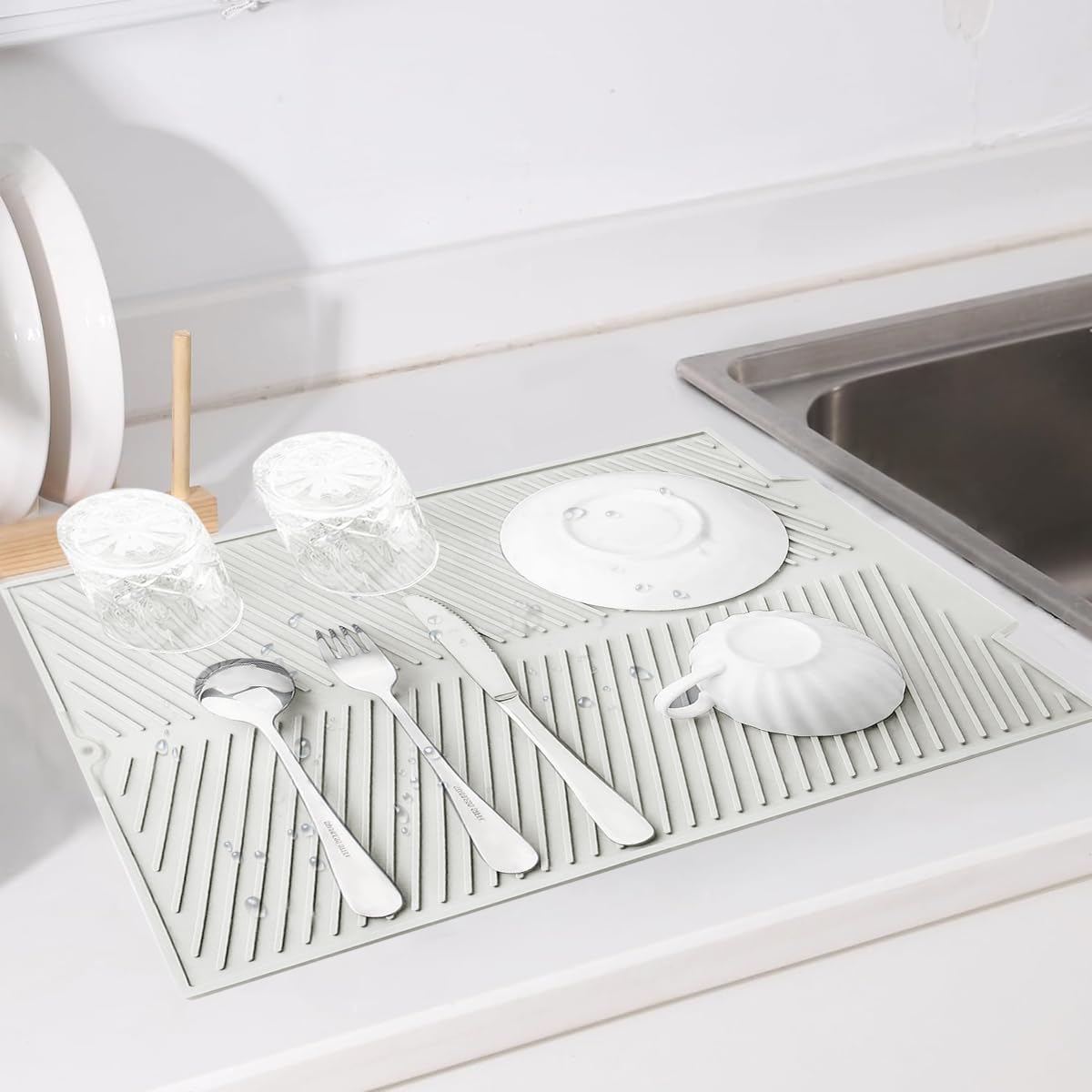 HASTHIP Kitchen Silicone Dish Drying Mat with Built-in Drain Lip, Heat-Resistant Silicone Mat for Kitchen Counter or Sink, Foldable Dish Drainer Mat Easy Clean Prevents Water - 19.9x16.7 inches HASTHIP Kitchen Silicone Dish Drying Mat with Built-in Drain Lip, Heat-Resistant Silicone Mat for Kitchen Counter or Sink, Foldable Dish Drainer Mat Easy Clean Prevents Water - 19.9x16.7 inches